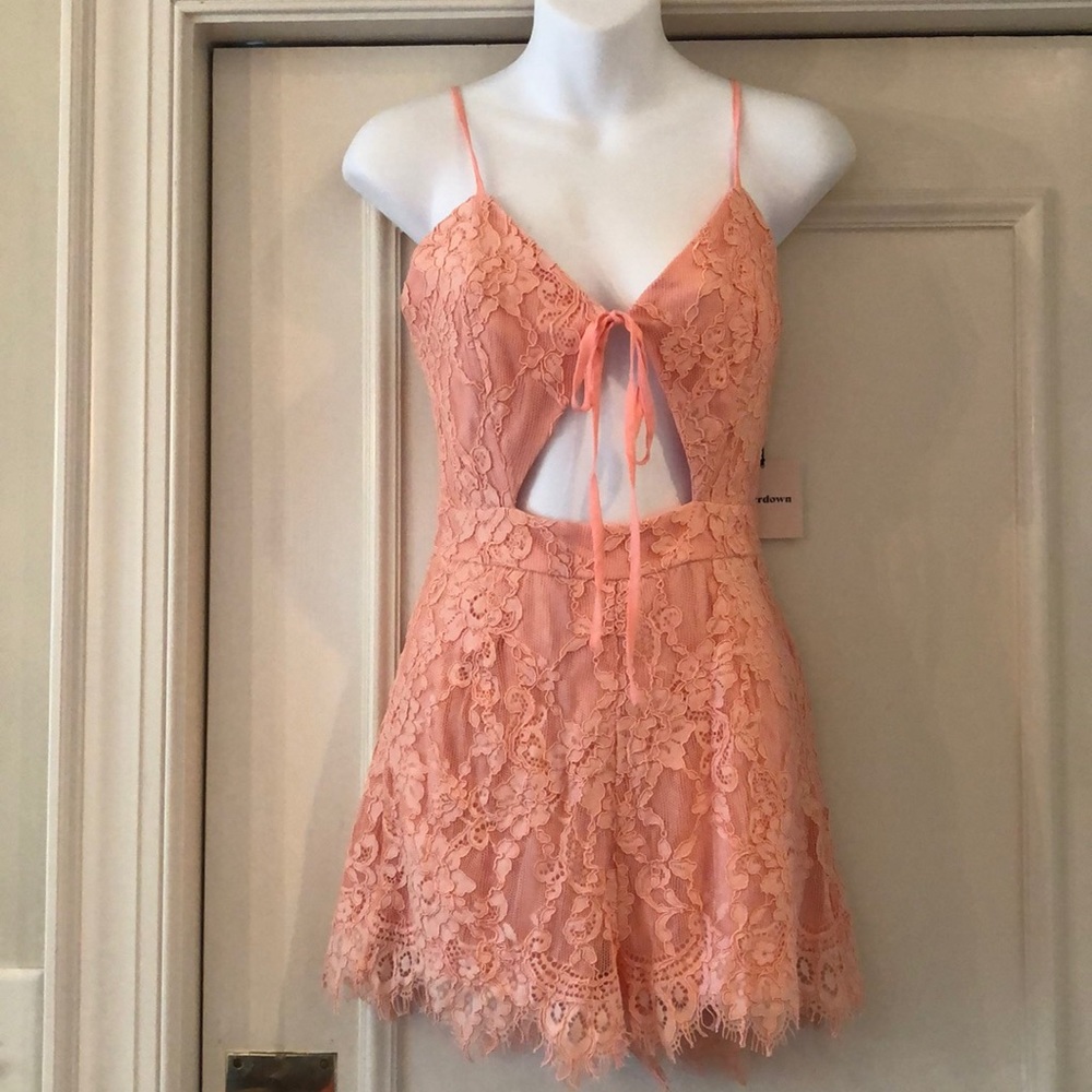 Revolve Superdown NWT peach lace romper sz S